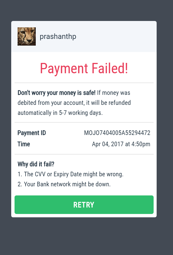 Payment failed