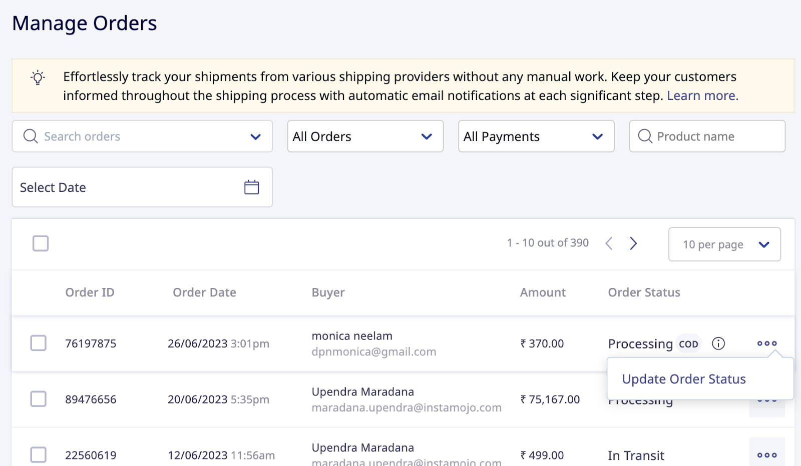 Guide to Automatic Order Status Tracking Instamojo Help Center